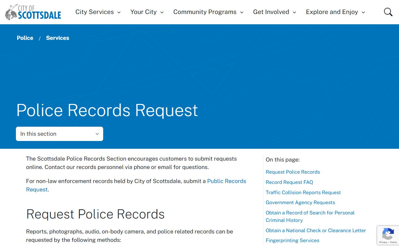 Scottsdale Police records information page