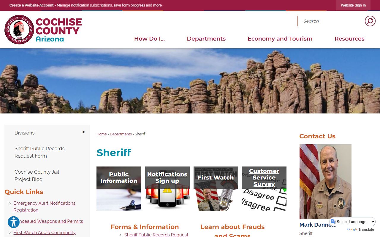 Cochise County Sheriff's Office main page
