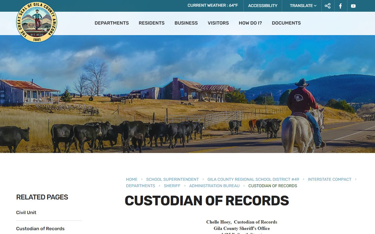 Gila County Sheriff's Office records division page