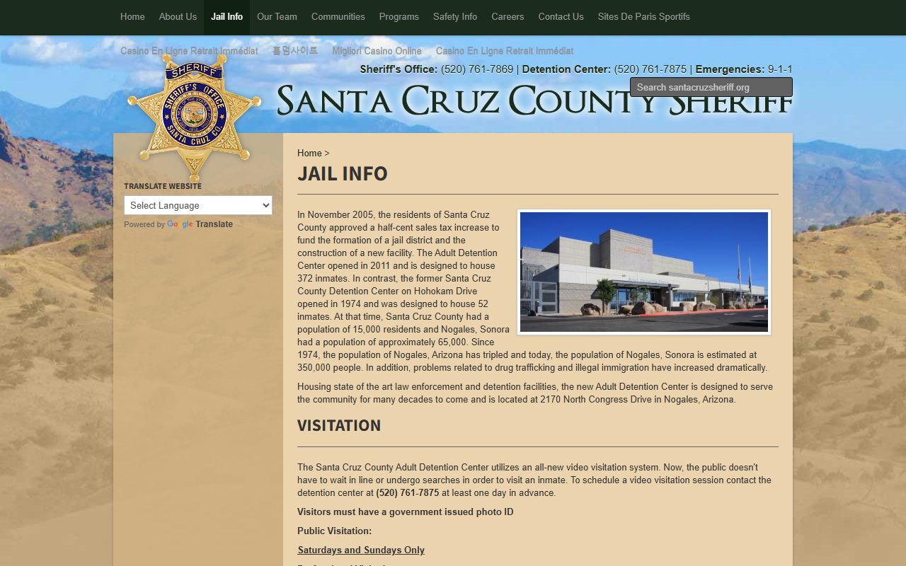 Santa Cruz County Sheriff jail information page