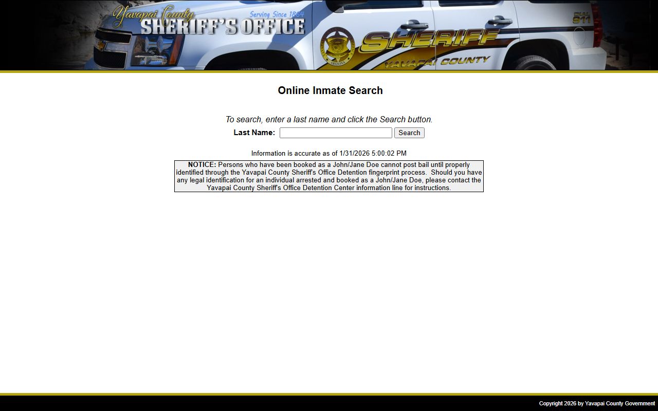 Yavapai County inmate search portal