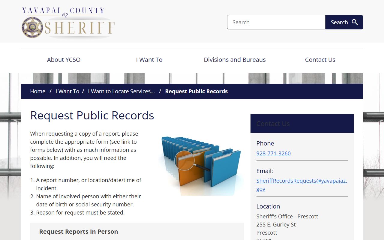 Yavapai County Sheriff public records request page