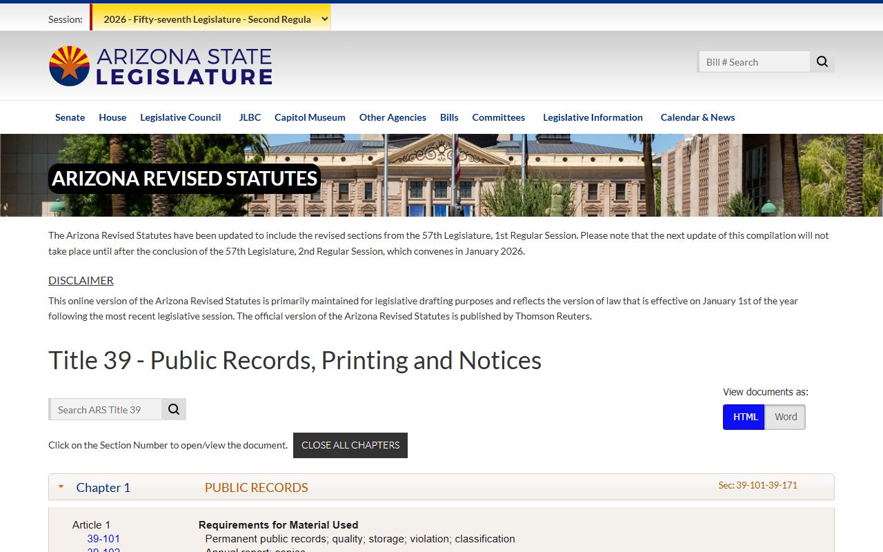 Arizona Title 39 public records law overview